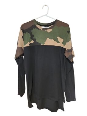 Men's Camouflage Yoke Long Sleeve Shirt - Black & Green